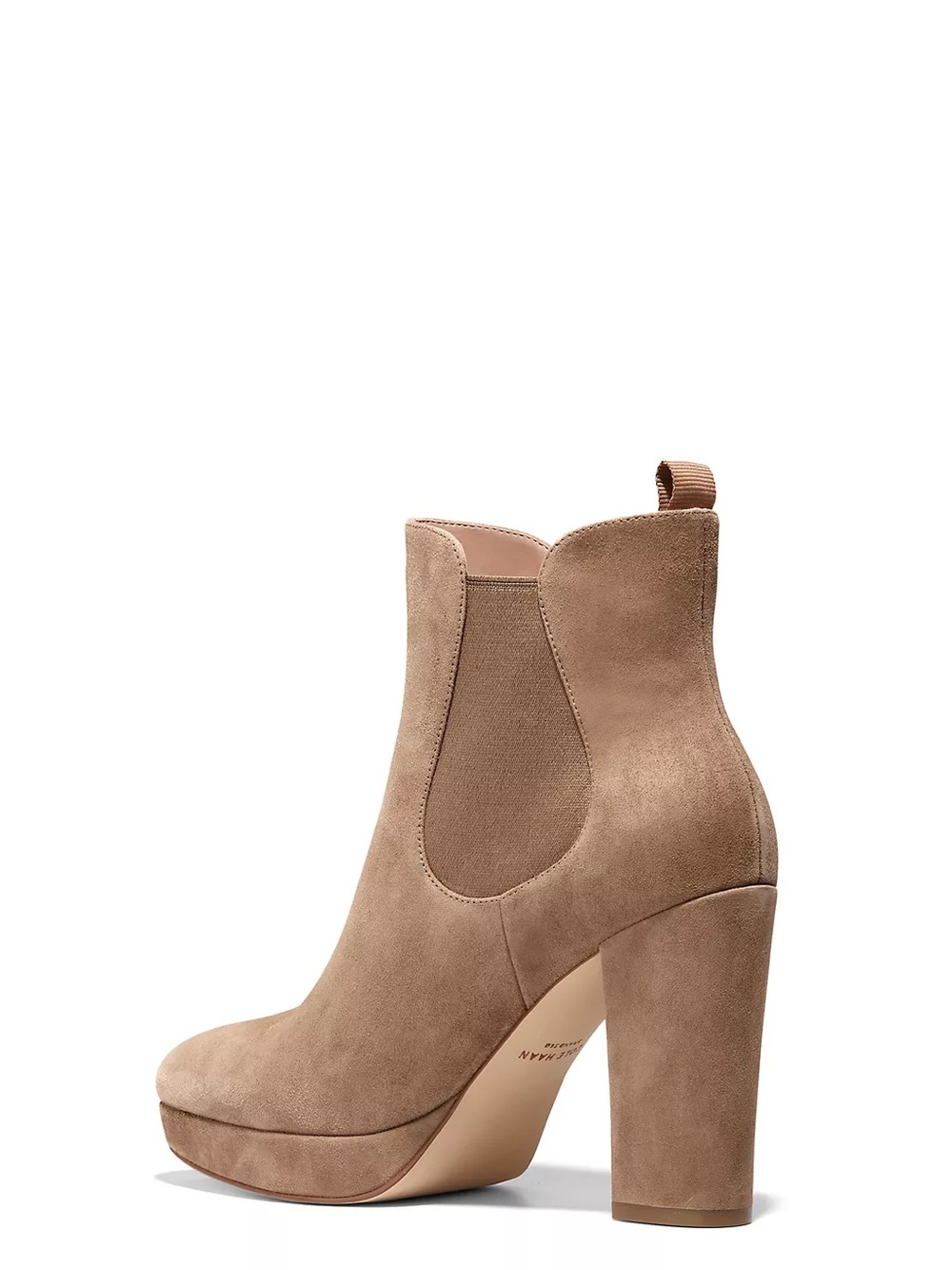 Cole Haan Taupe Suede Platform Chelsea Bootie